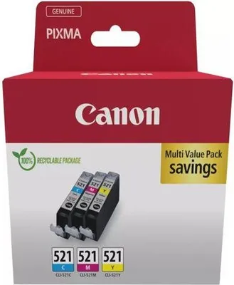 Obrázek produktu pro Canon CLI-521 inkoustové kazety Multipack, azurová, purpurová, žlutá, originální, 9 ml na kazetu