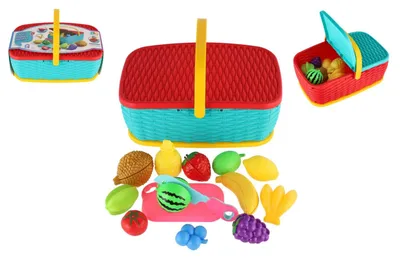 Image de Panier de pique-nique - fruits/légumes à découper, 15 pièces, en plastique, 2 couleurs, 28 x 20 cm
