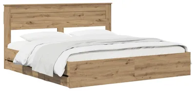 Imagen del producto de Estructura de cama con almacenamiento y cabecero, estilo roble artesanal, 180 x 200 cm