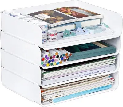 Immagine prodotto di Organizer da scrivania a 4 ripiani per fogli A4 e documenti - bianco, 4 pezzi