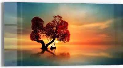 Produktbild von DEQORI Glasbild Echtglas 60x30 cm 'Fischerboot unter Baum' Wandbild Bild modern Deko