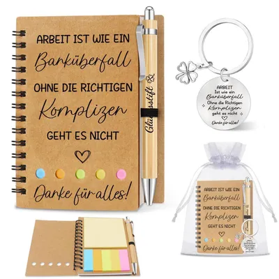Image de Coffret cadeau comprenant un carnet, un stylo et un porte-clés, idéal pour les collègues