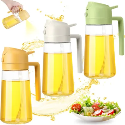 Produktbild von 3 Stück Ölsprüher Ölflasche 2 in 1 Öl Sprühflasche, 470ml Ölspray Glas Ölspender Olivenöl Spray Ölsprüher für Speiseöl Kochen Küche Grillen Heißluftfritteuse Backen Salat