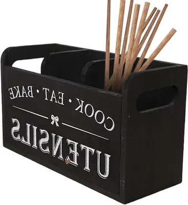 Produktbild von Küchenutensilienhalter aus Holz mit 3 Fächern 30 x 12 x 17 cm Abtropföffnungen