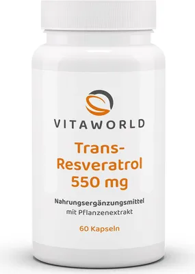 Produktbild von Vitaworld Trans-Resveratrol 550 mg | 60 Kapseln | natürliches Polyphenol aus Japanischem Staudenknöterich | vegan