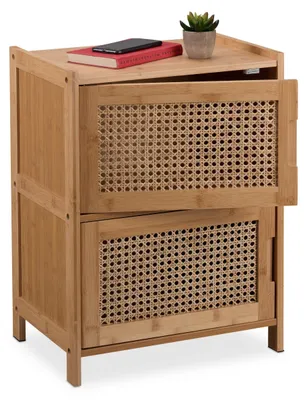 Nachttisch mit 2 Rotan-Türen, Bambus, 56x42x30 cm, Natur