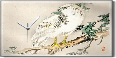 Produktbild von Wandbild Leinwand Bilder mit Uhr 60x30 Malerei Asiatische Tier Vogel Zweig - weiße Hände