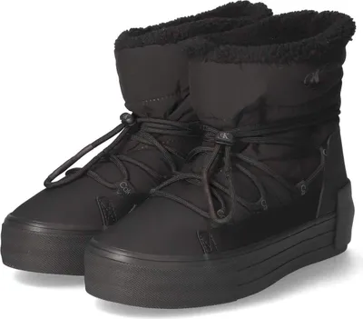 A pair of black Calvin Klein snow boots.