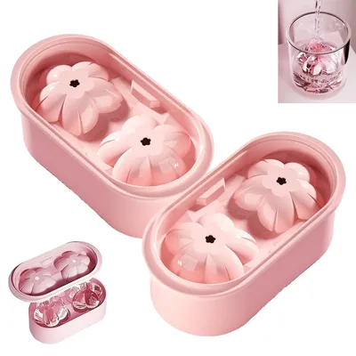 Produktbild von 3D-Sakura-Eiswürfelform, Kirschblüten-Eiswürfel-Form,Whisky-Eiswürfel-Form,leicht zu entformen,geeignet für Cocktails,Whisky,Kaffee und Getränke ,2PCS