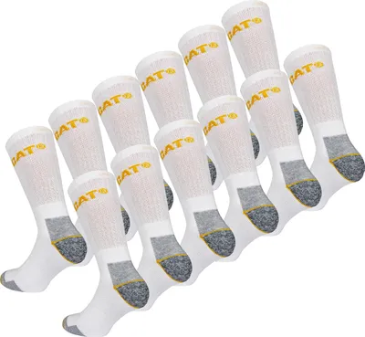 Produktbild von Caterpillar 12 Paar Socken / Arbeitssocken Verstärkte Spitze Ferse Baumwolle Weiß41-45