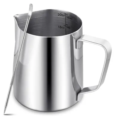 Productafbeelding van Melkopschuimer voor koffiemachine, 600 ml roestvrijstalen melkkannetje met tuit, vaatwasmachinebestendig