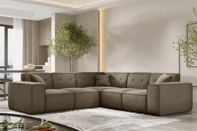 Produktbild von Ecksofa Designersofa CESINA in Stoff Opera Velvet Taupe Seite Universal