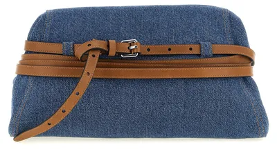 Produktbild von Moschino Tie Me große Pochette Denim blau Kalbsgürtel
