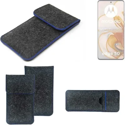 Produktbild von K-S-Trade Handy-Hülle Schutz-Hülle kompatibel mit Motorola Edge 50 Filztasche Pouch Tasche Case Sleeve Filzhülle dunkelgrau, blauer Rand