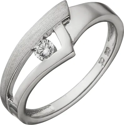Produktbild von Gr. 58 Damen Ring 925 Sterling Silber teil matt 1 Zirkonia Silberring