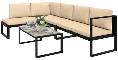 Productafbeelding van Outsunny tuinset met 2 tweezitsbanken, een fauteuil zonder armleuningen en een salontafel