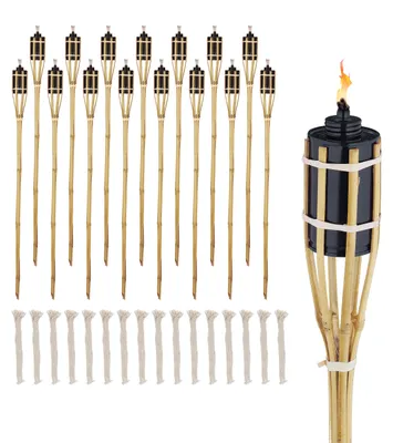 Gartenfackeln Set 16er, 90 cm, Bambus, Ölfackeln mit Ersatzdocht