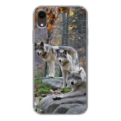 Produktbild von MuchoWow® Handyhülle Schutzhülle Hülle für iPhone XR Wölfe - Fels - Wald Silikon Softcase Handy Hülle - Schutzdeckel