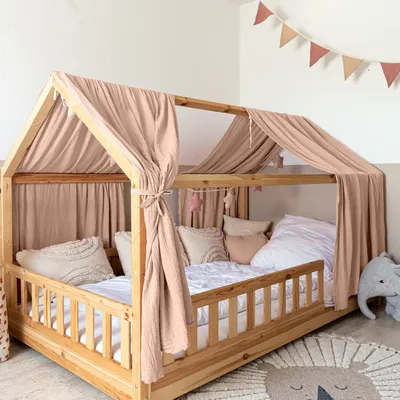 Productafbeelding van Huisjesbed hemel 67x270 cm beigeroze zonder goudapplicatie - 2 stofbanen