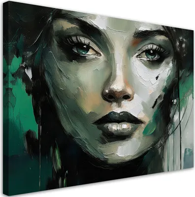Produktbild von Feeby - Leinwand Bilder - Frau Abstraktion Grün - 30x20 cm - Deko Wohnzimmer - Wandbilder Schlafzimmer - Deko Aesthetic - Wand Deko - Leinwand Groß - Deko Zimmer - Leinwandbilder XXL