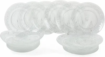 Produktbild von Villa d'Este Home Geschirrset „Imperial“ aus Glas, 18-teilig / für 6 Personen – 6 Essteller, 6 Frühstücksteller und 6 tiefe Teller
