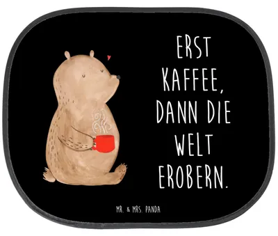 Produktbild von Mr. & Mrs. Panda Sonnenschutz Auto Bär Kaffee - Schwarz - Geschenk, hitzeschutz, Kfz, Guten Morgen, Coffee, Sonnenblende, Bären, Motivation, Teddy, autofenster