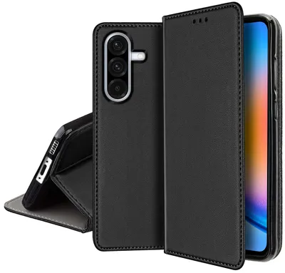Productafbeelding van Lederen hoesje voor Samsung A36 5G, magnetische flip case, beschermende hoes met glazen schermbeschermer