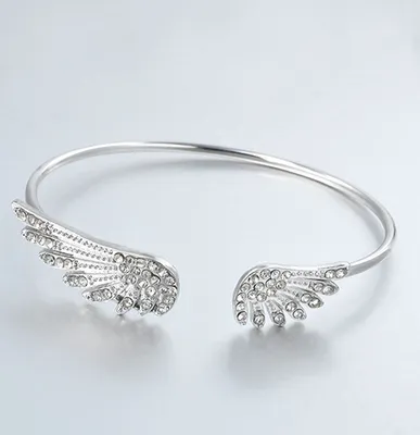 Produktbild von Damenmode Silber Farbe Strass Engelsflügel Armreif Manschettenarmband Schmuck