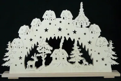 Produktbild von Schwibbogen mit einem Haus im Wald und Beleuchtung BxHxT 70x43x7cm NEU
