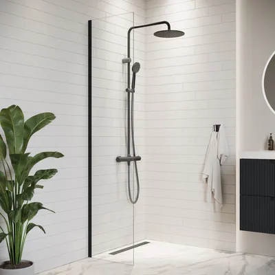 Produktbild von Duschwand Florida 40 x 200cm Glas Duschabtrennung Schwarz - Walk-In Dusche Nano Duschtrennwand