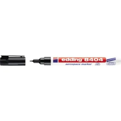 A black marker pen with its cap off, placed next to the cap, on a white background.