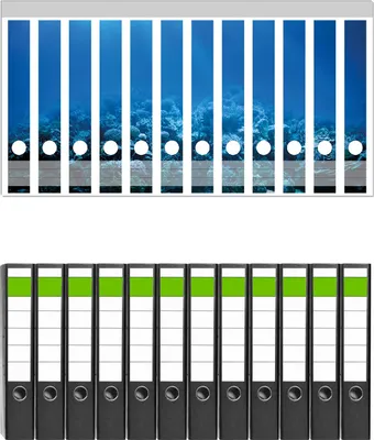 Produktbild von Wallario 12 Stück schmale Ordner inkl. Klebeetiketten mit Motive Unterwasserwelt Meer -  Set mit Rückenschildern / Ordnerrücken Stickern