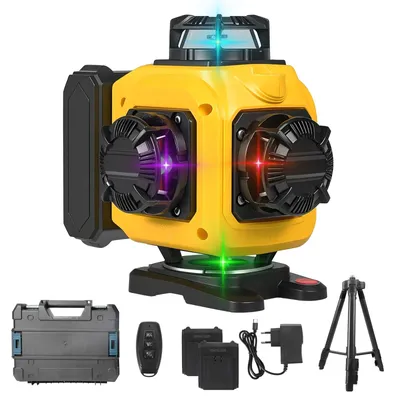 Produktbild von Laser-Nivelliergerät 3D/4D - 16 Linien - Grüner Laserstrahl - 360° horizontal/vertikal - Selbstnivellierung ≤3° - 1-m-Stativ, Kunststoffkoffer, 2 Akkus
