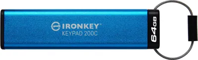 Produktbild von Kingston Technology IronKey 64GB USB-C Keypad 200C, FIPS 140-3 Lvl 3 AES256, 64 GB, USB Typ-C, 3.2 Gen 1 (3.1 Gen 1), 280 MB/s, Schutzhülle, Blau