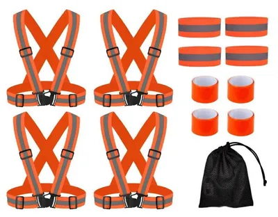 Produktbild von Reflektierende Warnwesten Set mit Armbändern und Netzbeutel, 4 Stück, verstellbar