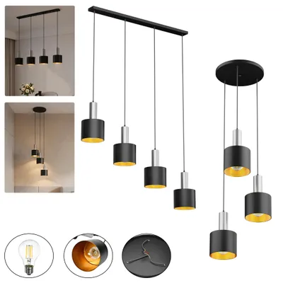 Image de Suspension ACXIN à 3 ampoules, 15 W, design noir mat et argenté, hauteur réglable, ampoules incluses, éclairage décoratif d'intérieur universel
