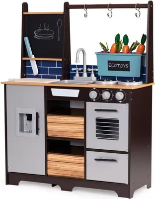 Produktbild von HOLZ-SPIELZEUG KÜCHE FÜR KINDER GROSSE KÜCHE mit Kreidetafel XL, Kinder-Holzküche mit Backofen, Kühlschrank und Zubehör, Kinderküche, Kinderspielküche