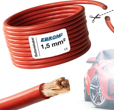 Produktbild von 3 Meter EBROM FLRY 1,5mm2 Fahrzeugleitung - KFZ Leitung - Farbe: rot - Querschnitt 1,5 mm² (mm2) flexibel 90 ± 5 Shore 99,99% Kupfer Mantel PVC FLRy