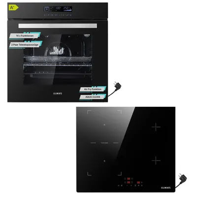 Produktbild von KB ELEMENTS Sparset, Einbauherd Set, Herdset, Induktionskochfeld 60cm, Full Touch Einbaubackofen 60cm, 15 x Funktionen, Air Fry Funktion, A+