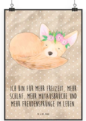 Produktbild von Mr. & Mrs. Panda Bild Wüstenfuchs Blumen DIN A1 - Sandig - Geschenk, Wanddekoration, wanddeko, Afrika, Wüste, Plakat, Glücklich, drucke, Kunstdruck, Blumenkranz