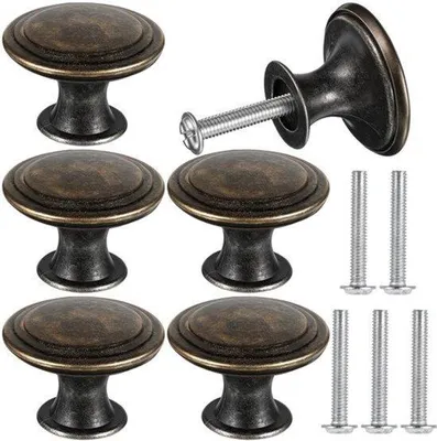 Produktbild von Vintage Schrank Knöpfe, 6 Stück Möbel Knöpfe Vintage antike Bronze Möbel Griffe einzelne Loch Schrank Türgriffe 30 mm runde Knöpfe für Kommode Schrank Schublade Möbel Küche Kleiderschrank Kleiderschrank