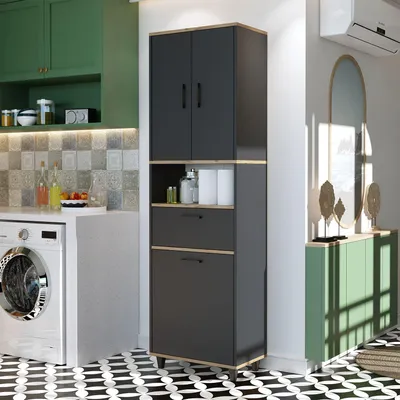 Image de Skye Decor, armoire multifonctionnelle de haute qualité, anthracite et pin Atlantique, 60x200x35 cm