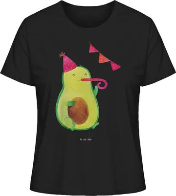 Produktbild von Mr. & Mrs. Panda Damen T-Shirt Avocado Party Zeit Größe S - Schwarz - Geschenk, Oberteil, Shirt, Schulabschluss, Basic, Kurzarmshirt, Glücklich, Geburtstag