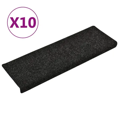 Image de Tapis d'escalier autocollants 10 pièces 65 x 21 x 4 cm Noir Bord rectangulaire