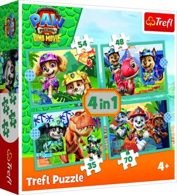 Produktbild von Puzzle 4v1 Tlapková patrola/Paw Patrol Dino Movie: Příběhy z ostrova dinosaurů v krabici 28x28x6cm
