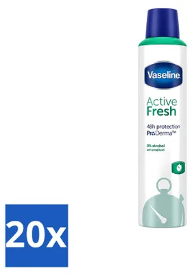 Imagen del producto de 20 unidades de Vaseline Active Fresh, desodorante en spray - Fórmula refrescante y calmante - 250 ml - Paquete económico - 20 unidades