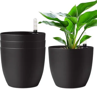 Produktbild von 18cm Selbstgiewerbepot mit Wasseranzeige schwarz 4er Set