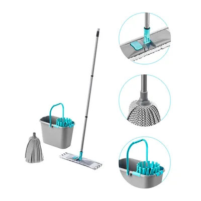 Produktbild von KLARVITA Bodenwischer-Set 5-teilig – Eimer mit Auswringer, Mopkopf, Ersatzbezug und Steckstiel für Nassreinigung