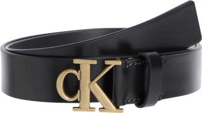 Imagen del producto de Cinturón de cuero para mujer Calvin Klein, con hebilla con placa con monograma, 3,0 cm de ancho, color negro
