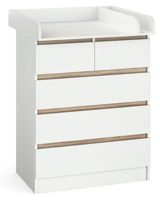 Produktbild von Wickelkommode Vicco Emma Weiß/Sonoma 80 x 110.2 cm mit 5 Schubladen, Model 51735